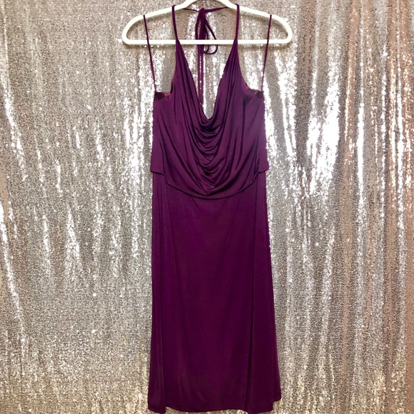 Wine Halter Semi Formal Cocktail Slip Dress - Picture 3 of 8
